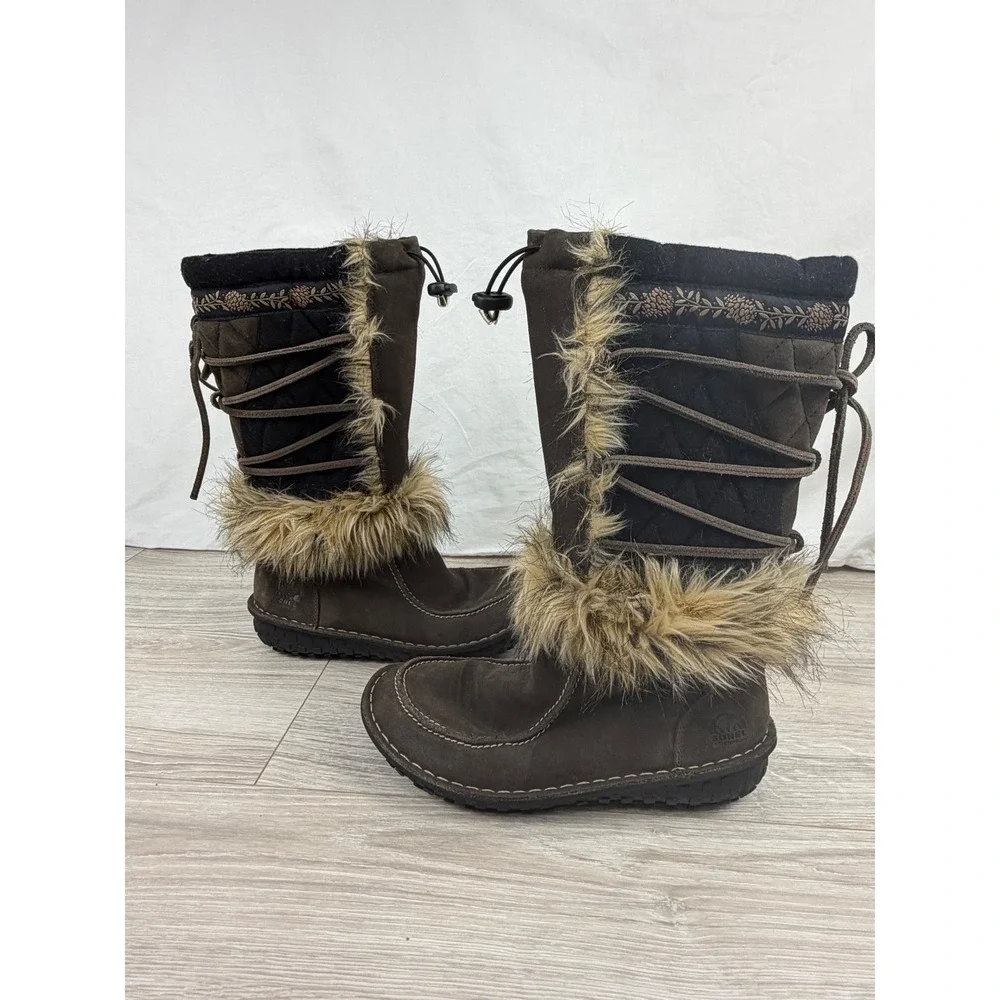 Sorel Sedna Brown Suede Faux Fur Thinsulate Winter Boots NL1461-231 Womens 7.5